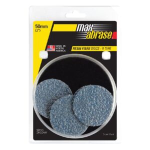 Carded 5 Pack 50mm x Z24 Resin Fibre Disc R Type Zirc. Grit