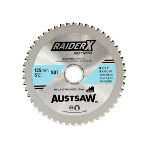 Austsaw RaiderX Sheet Metal Blade 135mm x 20 x 50T Cermet.
