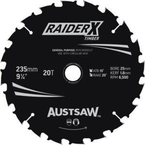 Austsaw RaiderX Timber Blade 235mm x 25 Bore x 20 T Thin Kerf