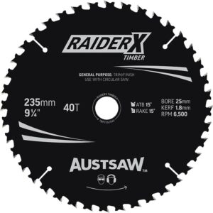 Austsaw RaiderX Timber Blade 235mm x 25 Bore x 40 T Thin Kerf