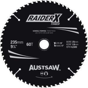 Austsaw RaiderX Timber Blade 235mm x 25 Bore x 60 T Thin Kerf