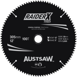 Austsaw RaiderX Timber Blade 305mm x 30 Bore x 25.4mm Bush 100 T Thin Kerf