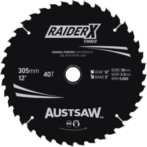 Austsaw RaiderX Timber Blade 305mm x 30 Bore x 25.4mm Bush 40 T Thin Kerf