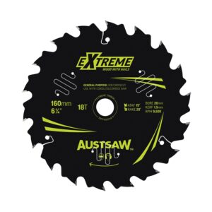 Austsaw Extreme: Wood with Nails Blade 160mm x 20/16 Bore x 18 T Thin Kerf