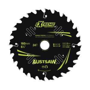 Austsaw Extreme: Wood with Nails Blade 160mm x 20/16 Bore x 24 T Thin Kerf