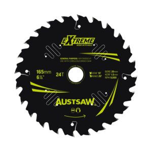 Austsaw Extreme: Wood with Nails Blade 165mm x 20/16 Bore x 24 T Thin Kerf