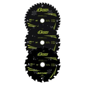 Austsaw Extreme: Wood with Nails Blade 3 Pce Set 185mm x 20/16 Bore x 16T/24T/40T