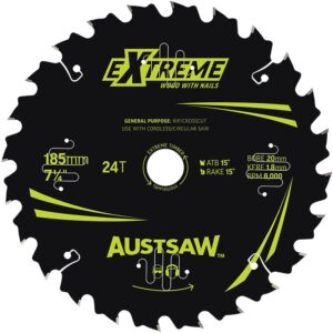 Austsaw Extreme: Wood with Nails Blade 185mm x 20 Bore x 24 T Bulk Pack (x20)