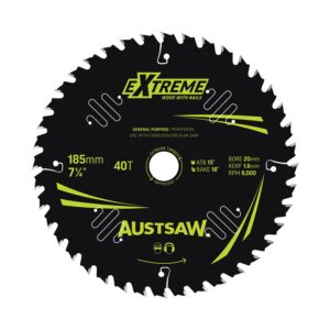 Austsaw Extreme: Wood with Nails Blade 185mm x 20/16 Bore x 40 T Thin Kerf