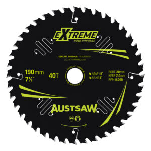 Austsaw Extreme: Wood with Nails Blade 190mm x 20 Bore x 40 T Thin Kerf