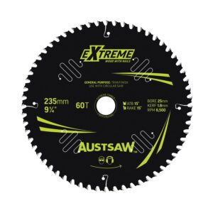 Austsaw Extreme: Wood with Nails Blade 235mm x 25 Bore x 60 T Thin Kerf