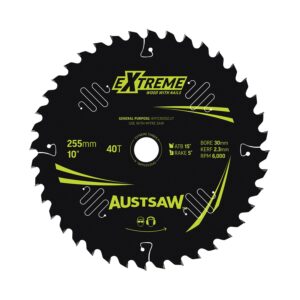 Austsaw Extreme: Wood with Nails Blade 255mm x 30 Bore x 40 T Thin Kerf