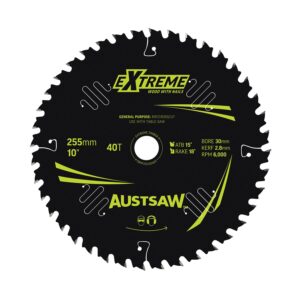 Austsaw Extreme: Wood with Nails Blade 255mm x 30 Bore x 40 T Table Saw
