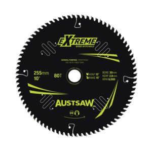 Austsaw Extreme: Wood with Nails Blade 255mm x 30 Bore x 80 T Table Saw
