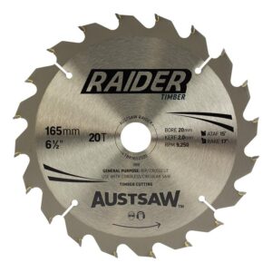 Austsaw Raider Timber Blade 165mm x 20 Bore x 20 T Thin Kerf