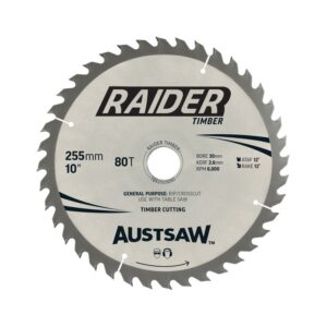 Austsaw Raider Timber Blade 255mm x 30/25.4  Bore x 80 T Thin Kerf
