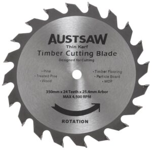Austsaw - 350mm (14in Thin Kerf Timber Blade - 25.4mm Bore - 24 Teeth