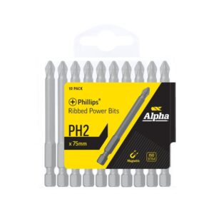 PH2 x 75mm Phillips Ribbed Power Bits - Handipack (x10)