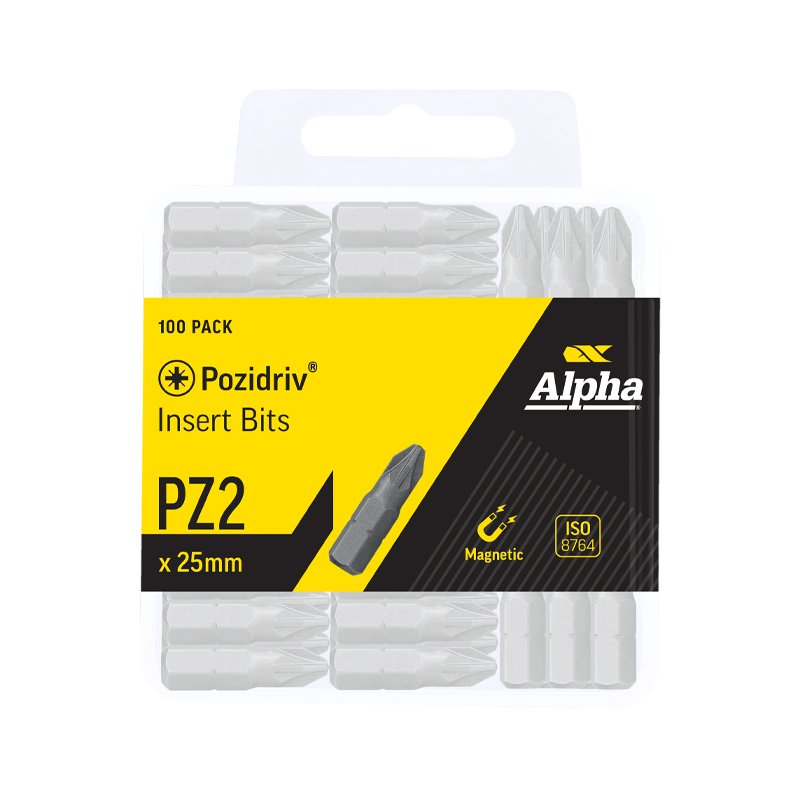 PZ2 x 25mm Pozidrive Insert Bits - 100 Pack