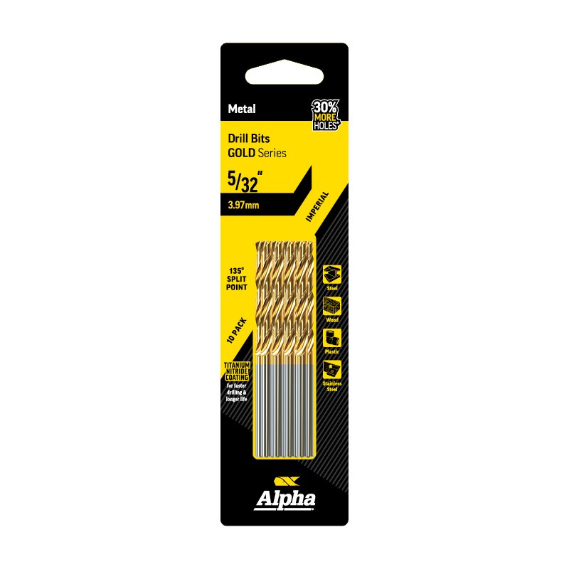 5/32in (3.97mm) Jobber Drill Bit - Gold Series 10 pce Trade Pack