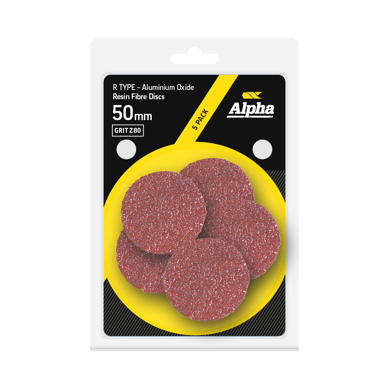 Resin Fibre Disc R Type 50mm A80 Grit AlOx Carded (Pk 5)