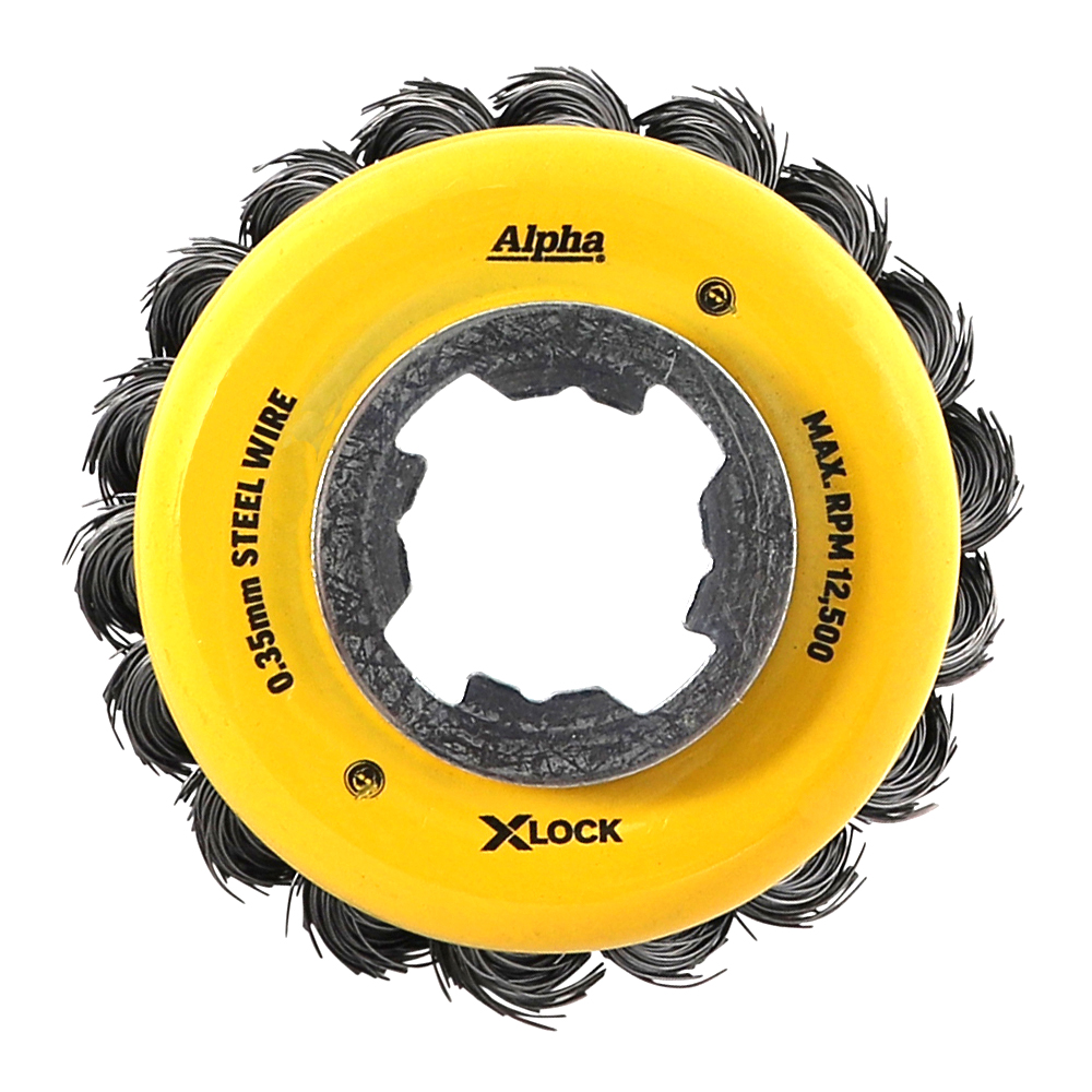 Alpha Cup Brush X-Lock 75mm Steel Wire | 0.35mm Knotted