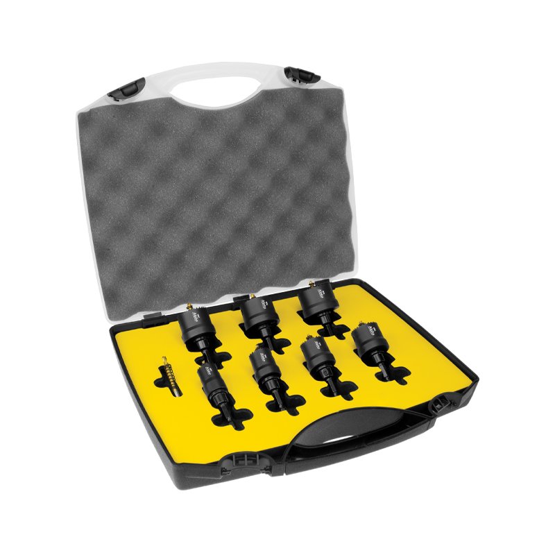 Fine Tooth Cordless Hole Saw 8 Piece Set
19,22,25,29,32,35 & 38mm plus spare pilot drill & hex key