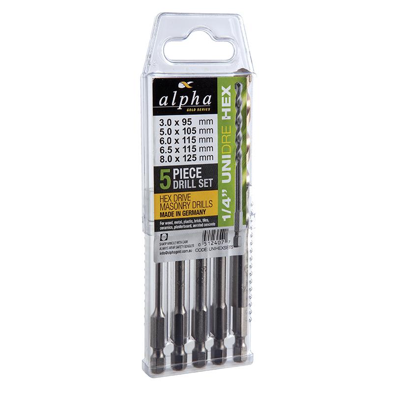 5 Piece | MultiDrill Multi-Material Drill Bit Set | 1/4in Hex