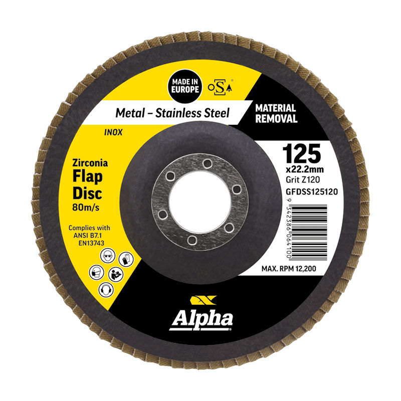 Flap Disc 125mm Z120 Grit Zirconia Alpha Carded (Pk 1)