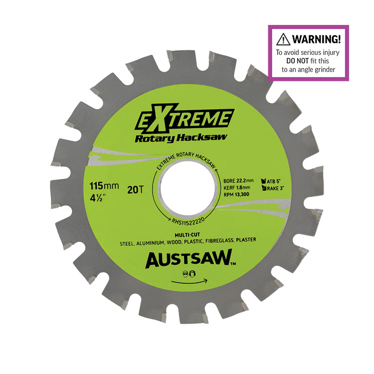 Austsaw - 115mm (4.5in) Rotary Hacksaw Blade - 22.2mm Bore - 20 Teeth